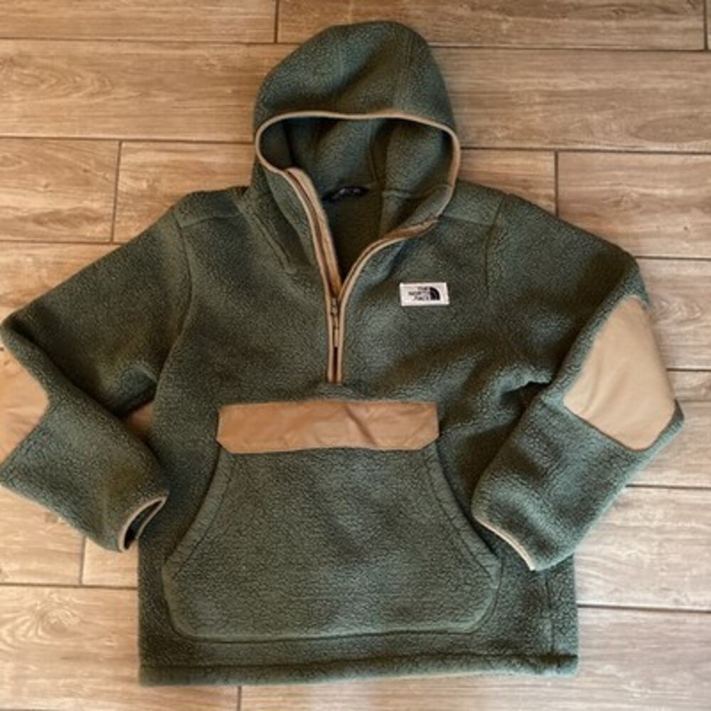 North Face Pullover Green Sherpa Fleece 1/2 Zip Jacket Hike Outdoor Size Medium